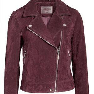 Blank NYC Genuine Suede Burgundy Moto Jacket Zip Pockets Asymmetrical Zip Size S